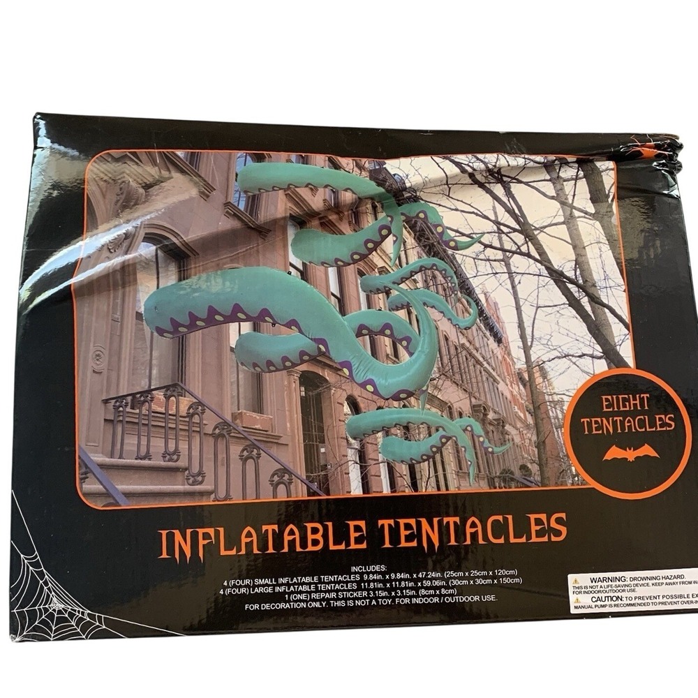 Eight Inflatable Tentacles Decorations Indoor/Outdoor Halloween Green/Purple NIB